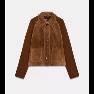 Zara 100% Leather Combination Knit Jacket NWT Size L